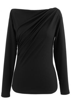 Ruched Front Long Sleeve Top in Black
