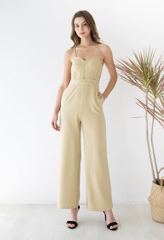 Sassy Built-in-Bra Cami Jumpsuit in Light Yellow