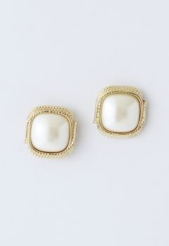 Square Shape Golden Edge Pearly Earrings