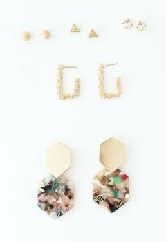 5 Pairs Geometric Gold Earrings