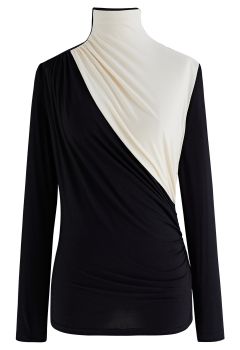 Bicolor Ruched Long Sleeves Top