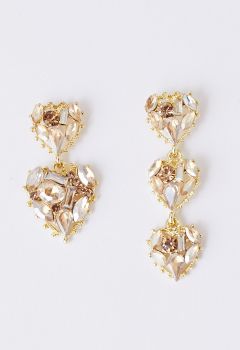 Asymmetric Golden Heart Crystal Earrings