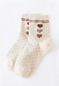 Dotted Heart Creamy Crew Socks