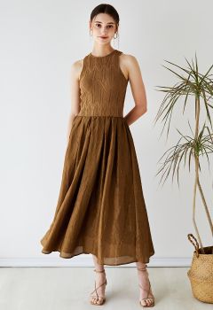 Knit Splicing Texture Sleeveless Dress in Brown