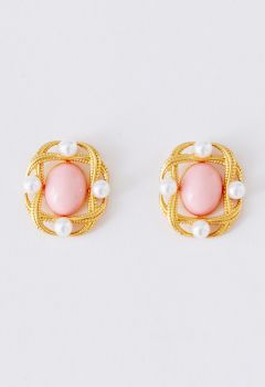 Hollow Out Intertwine Metal Pearl Earrings in Pink