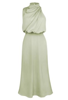 Asymmetric Ruched Neckline Sleeveless Dress in Pistachio
