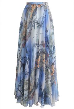 Bamboo Watercolor Maxi Skirt in Blue