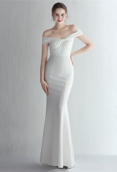 Twist Front Off-Shoulder Gown in White