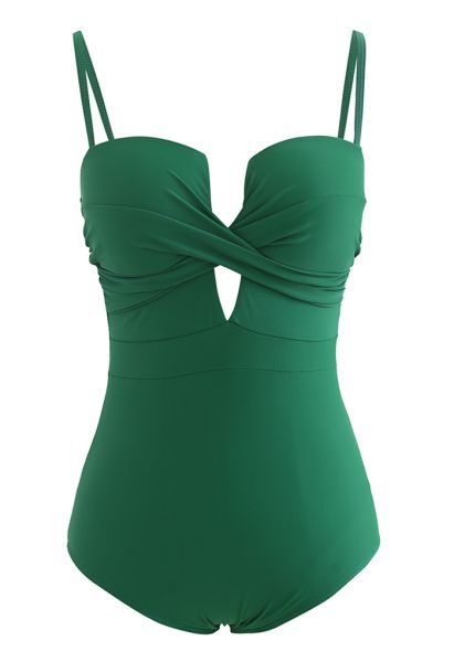 Cross Front Cami Swimsuit in Green