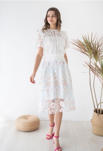 Look at the Flowers Embroidered Mesh Skirt