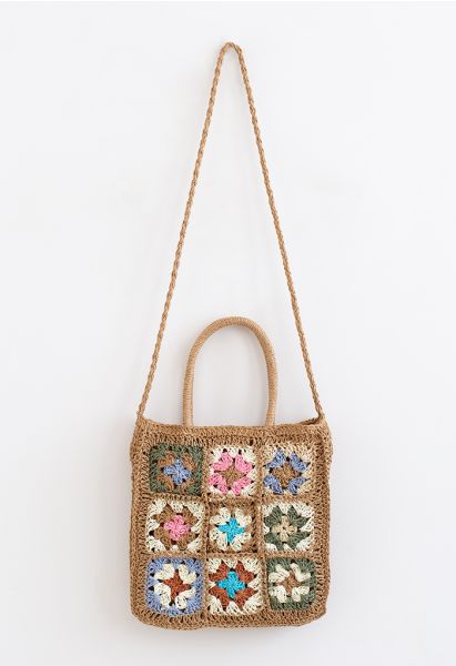 Colored Flower Woven Straw Bag