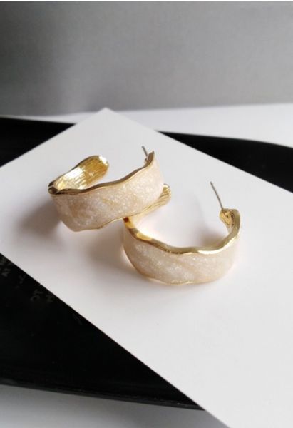 C-Shape Wavy Golden Trim Earrings