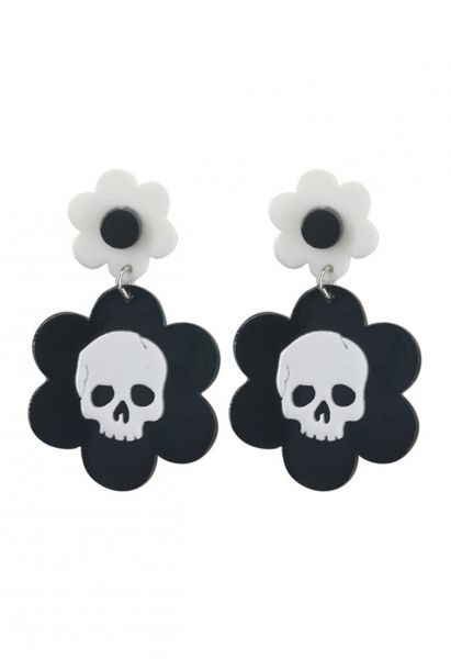 Black and White Skeleton Floral Earrings