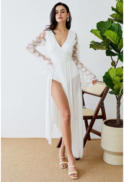 Tassel Floral Sheer Sleeve Swimsuit and Cover Up Set