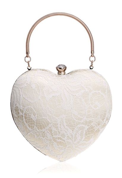 Mysterious Lace Heart Shape Clutch in White