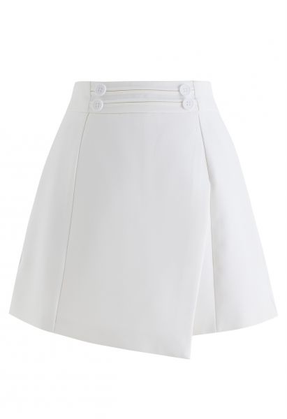 Buttons Decorated Flap Skorts in White
