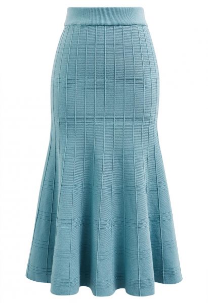 Seam Line Knit Mermaid Skirt in Turquoise