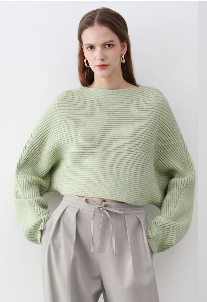 Dramatic Batwing Sleeve Ribbed Knit Sweater in Pistachio