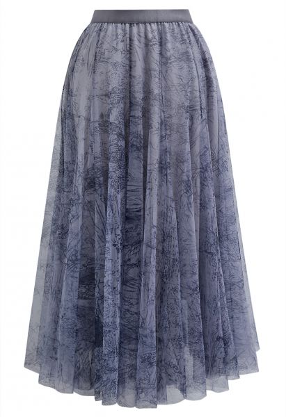 Glitter Fairyland Mesh Tulle Skirt in Dusty Blue