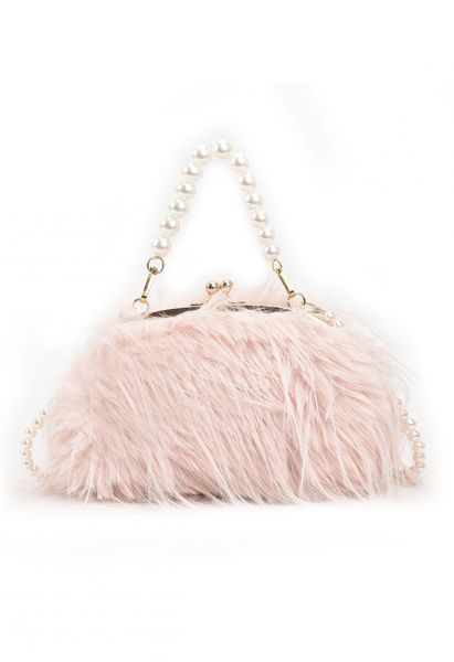 Alluring Pearl Fuzzy Handbag in Light Pink