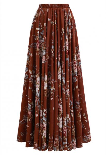 Spellbinding Bouquet Chiffon Maxi Skirt in Rust