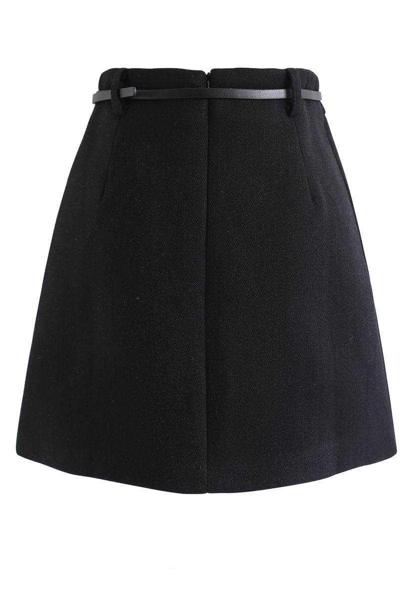 Belted Fake Pockets Mini Skirt in Black - Retro, Indie and Unique Fashion