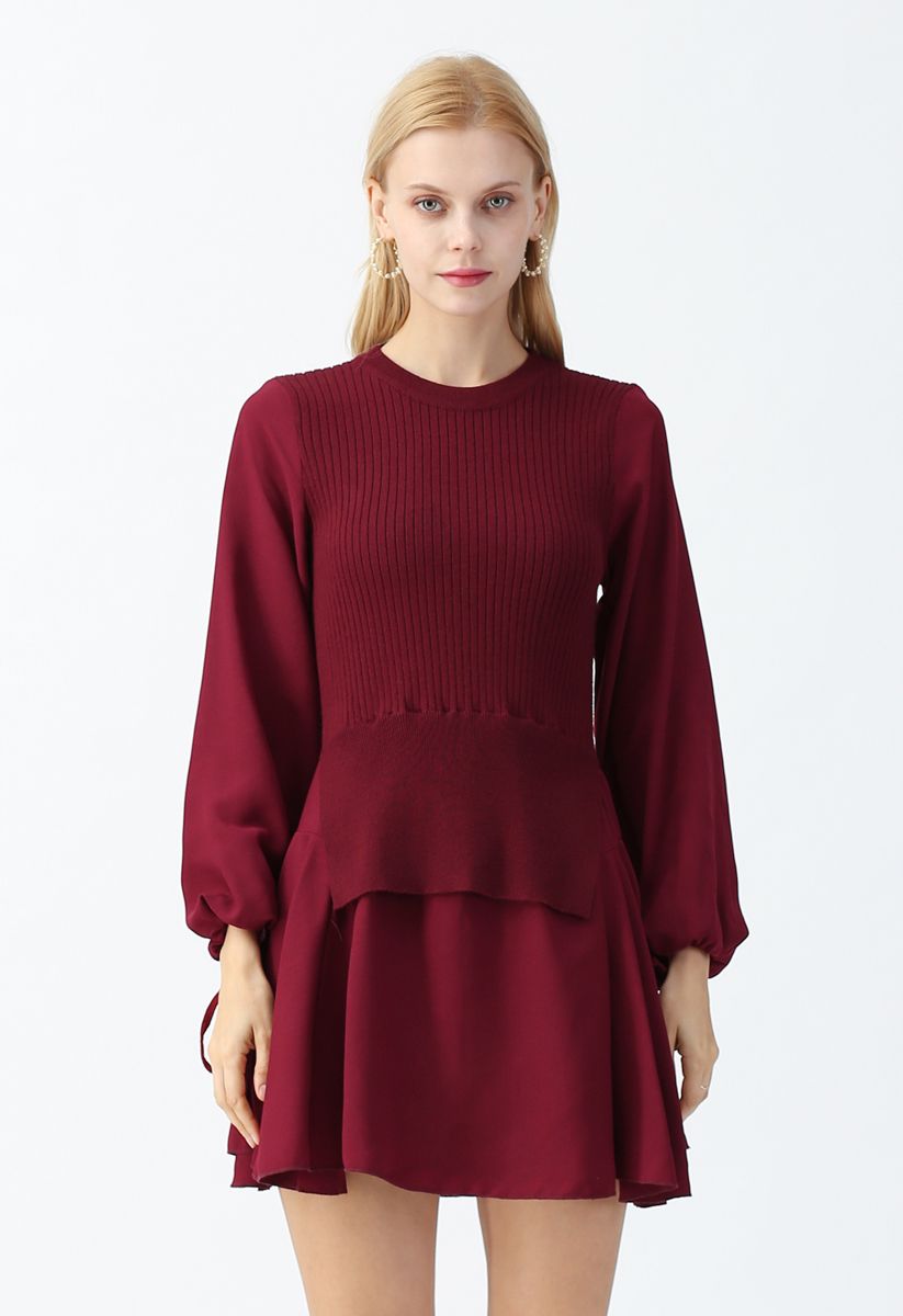 Fake Two-Piece Chiffon Knit Skater Dress in Wine - Retro, Indie and ...