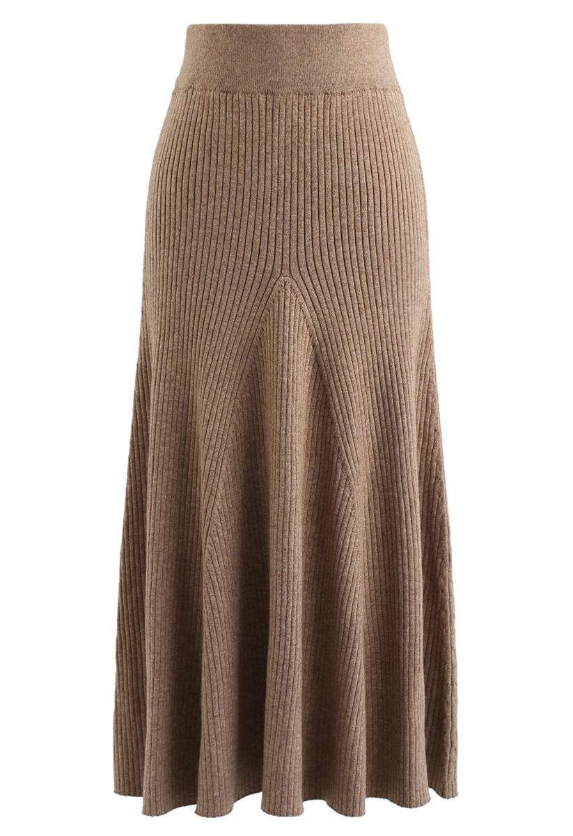 Side Slit Ribbed Knit Sweater and Skirt Set in Caramel - Retro, Indie ...