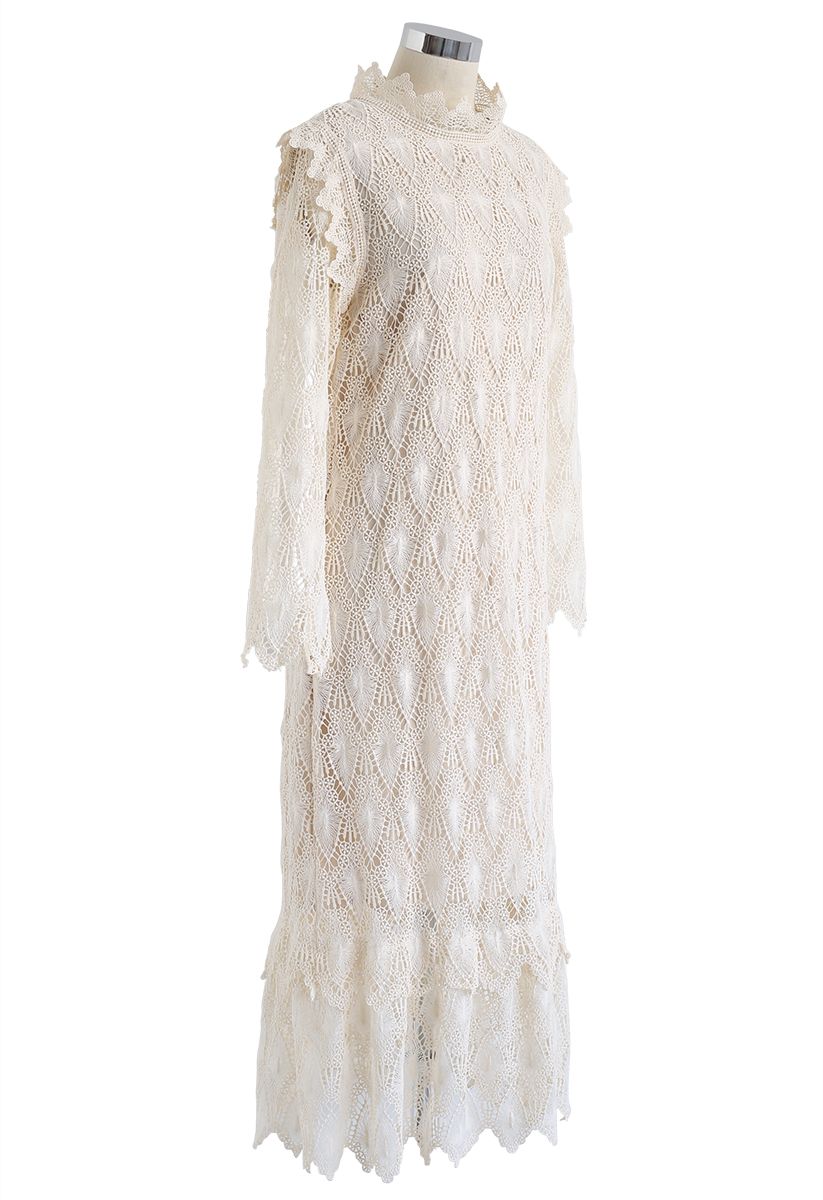 Full Crochet Sleeves Shift Dress in Cream - Retro, Indie and Unique Fashion