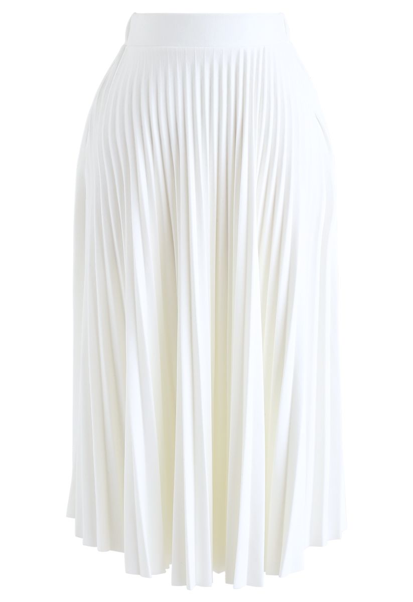 Full Pleated A-Line Midi Skirt in White - Retro, Indie and Unique Fashion