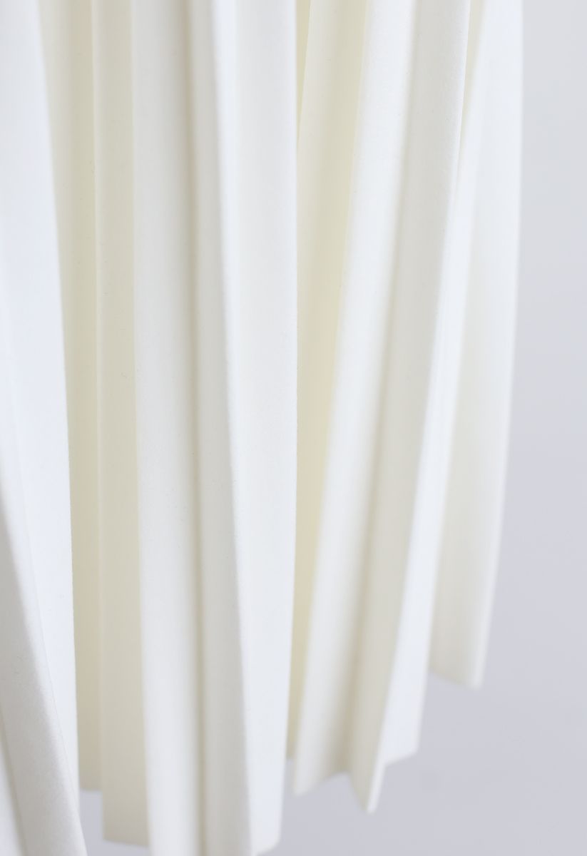 Full Pleated A-Line Midi Skirt in White