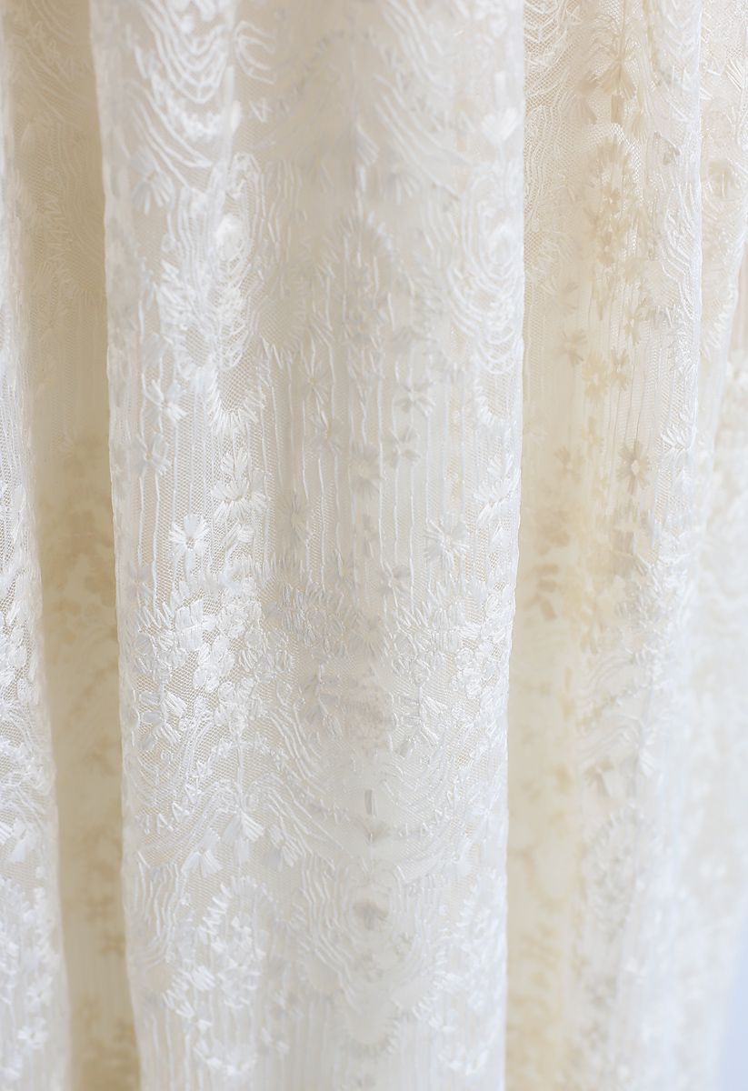 Floret Embroidered Lacy Midi Dress in Cream