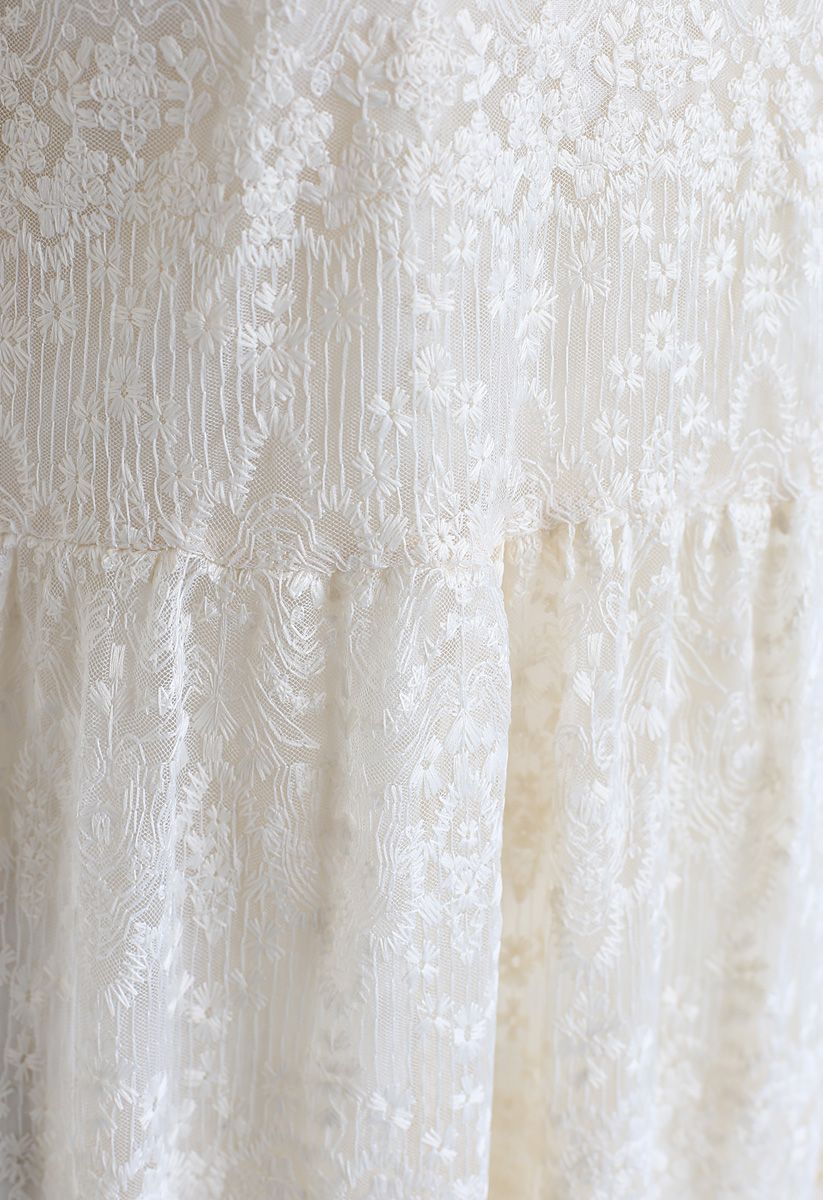 Floret Embroidered Lacy Midi Dress in Cream - Retro, Indie and Unique ...
