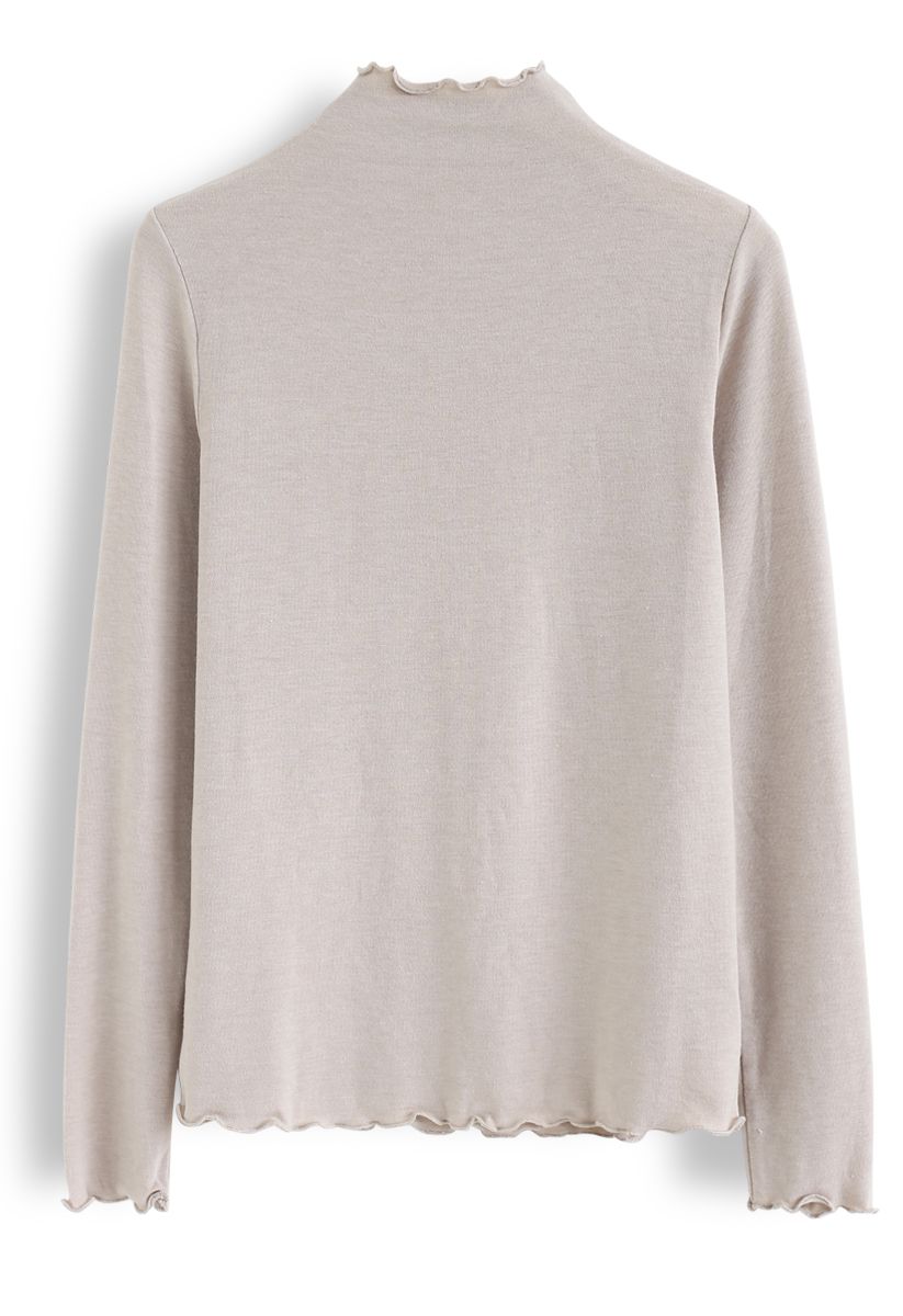 Mock Neck Wavy Knit Top in Linen - Retro, Indie and Unique Fashion