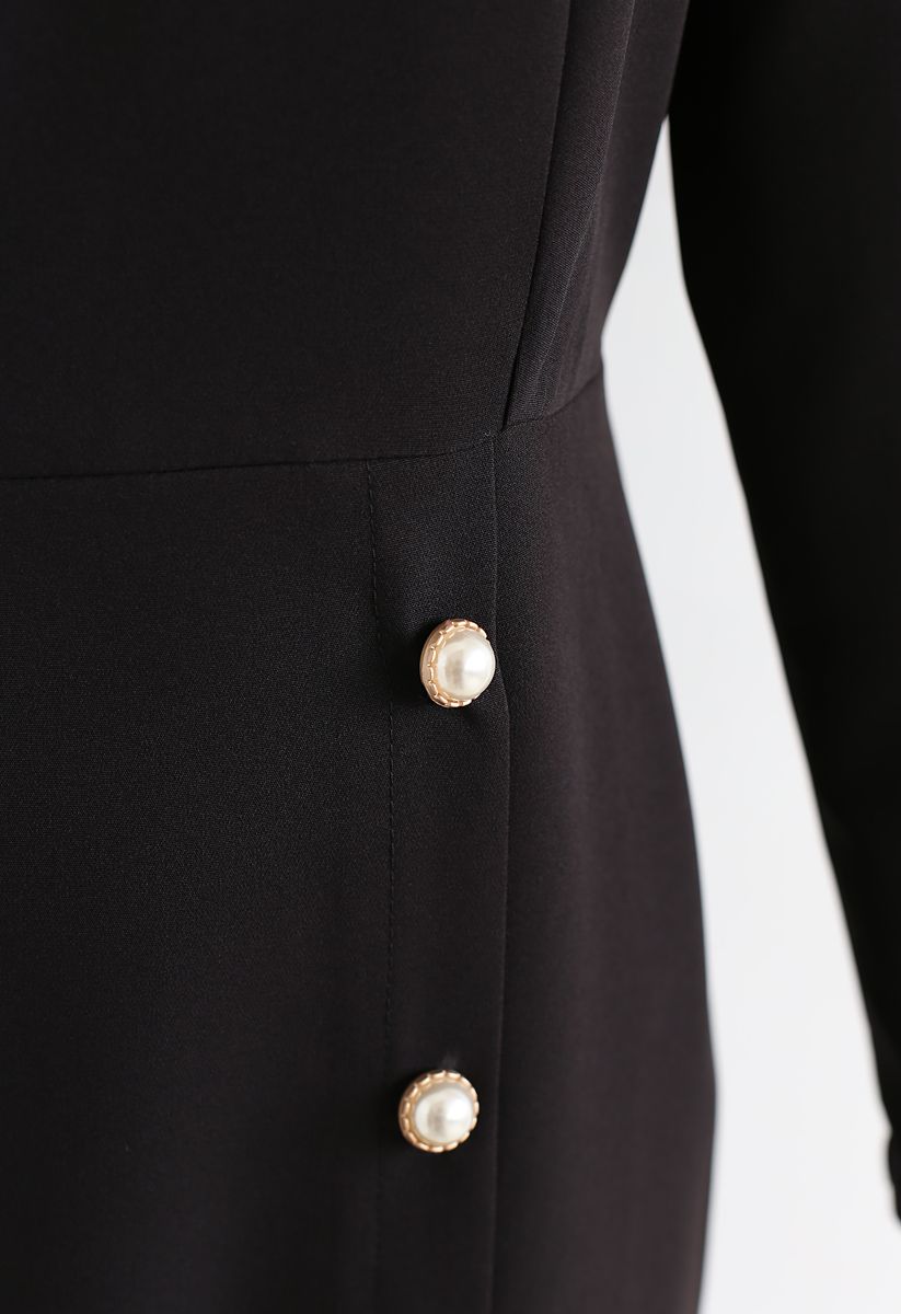 Pearls Embellished Split Ruffle Dress in Black - Retro, Indie and ...