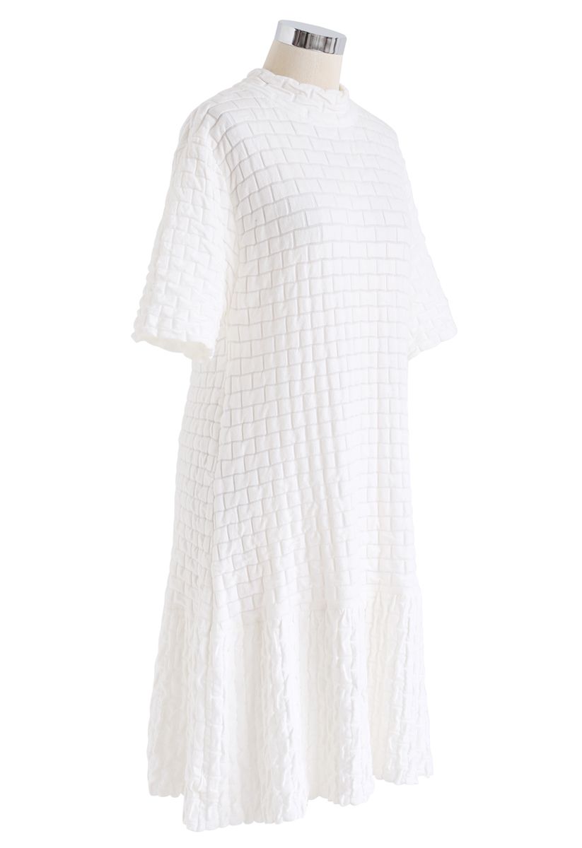 Embossed Frill Hem Knit Dress in White - Retro, Indie and Unique Fashion