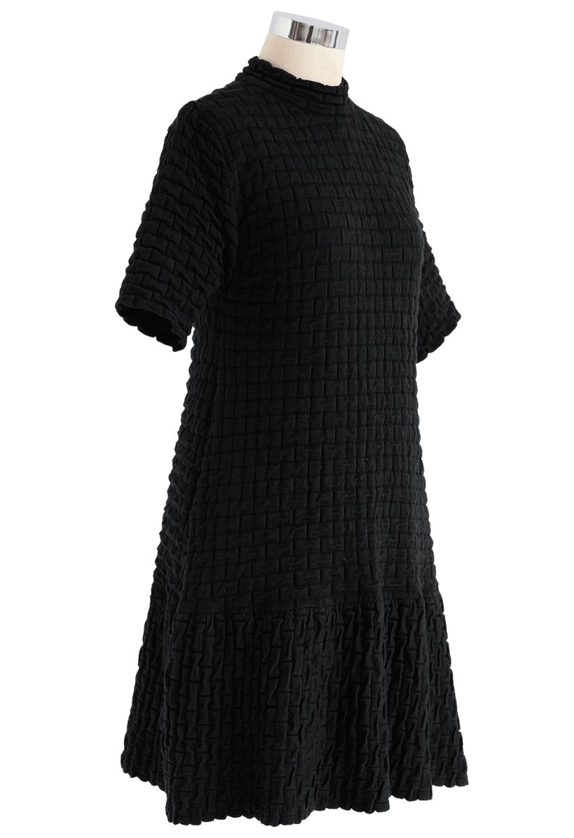 Embossed Frill Hem Knit Dress in Black - Retro, Indie and Unique Fashion