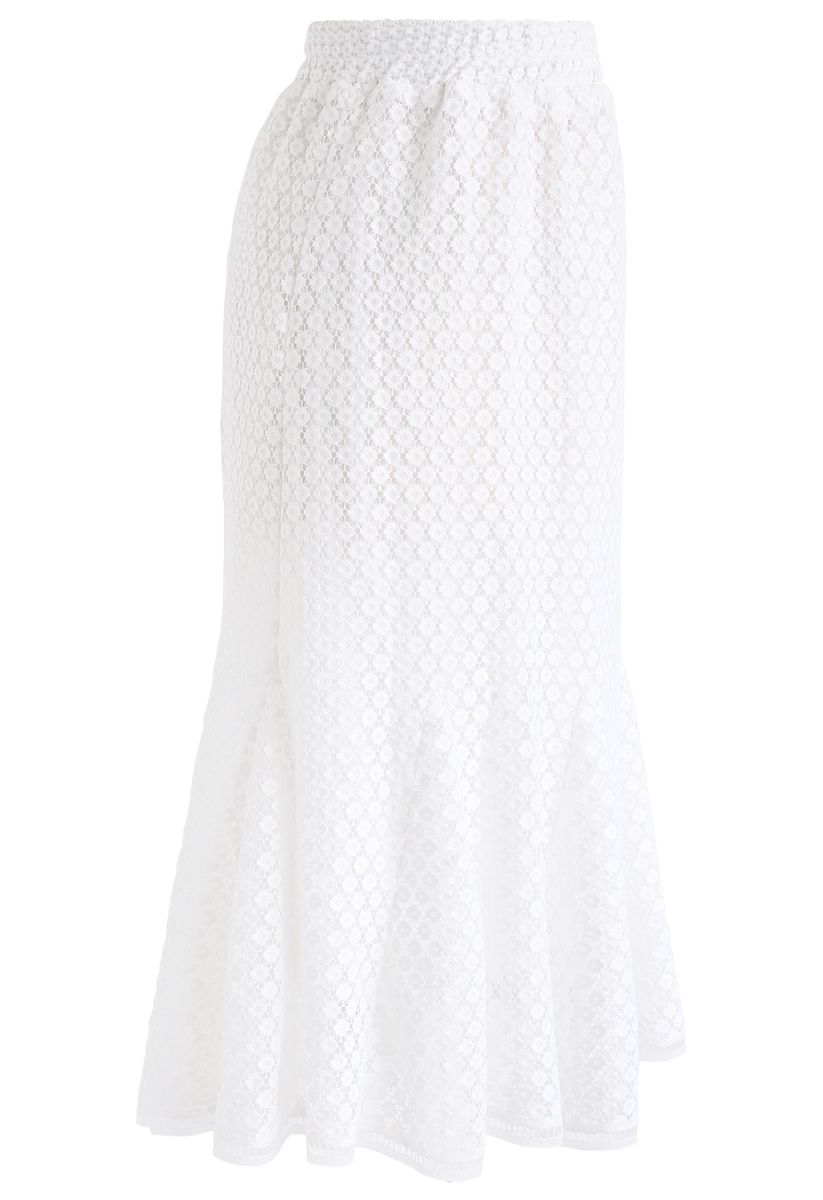 Floret Crochet Frill Hem Midi Skirt in White - Retro, Indie and Unique ...