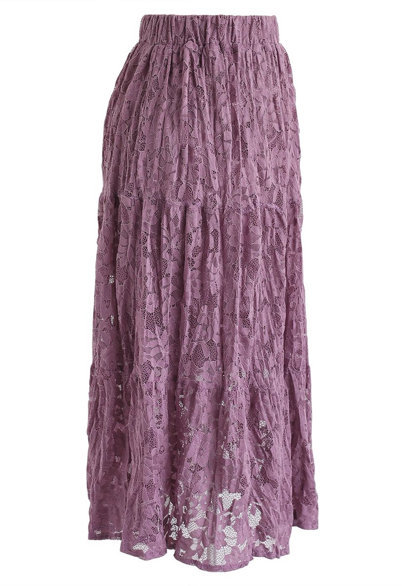 Full Lace Midi Skirt in Violet - Retro, Indie and Unique Fashion