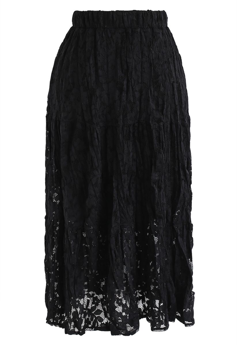 Full Lace Midi Skirt in Black