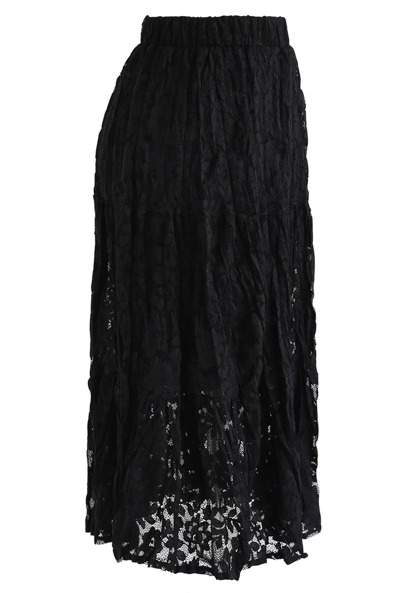 Full Lace Midi Skirt in Black