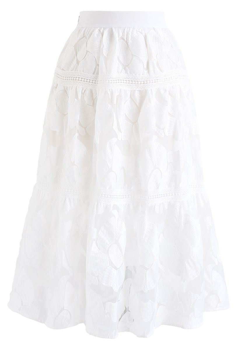 Blossom Embroidered Organza Skirt in White