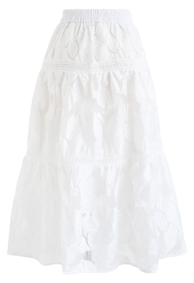 Blossom Embroidered Organza Skirt in White