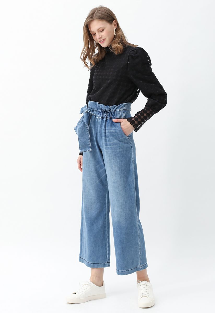 Bowknot High-Waisted Wide-Leg Jeans - Retro, Indie and Unique Fashion