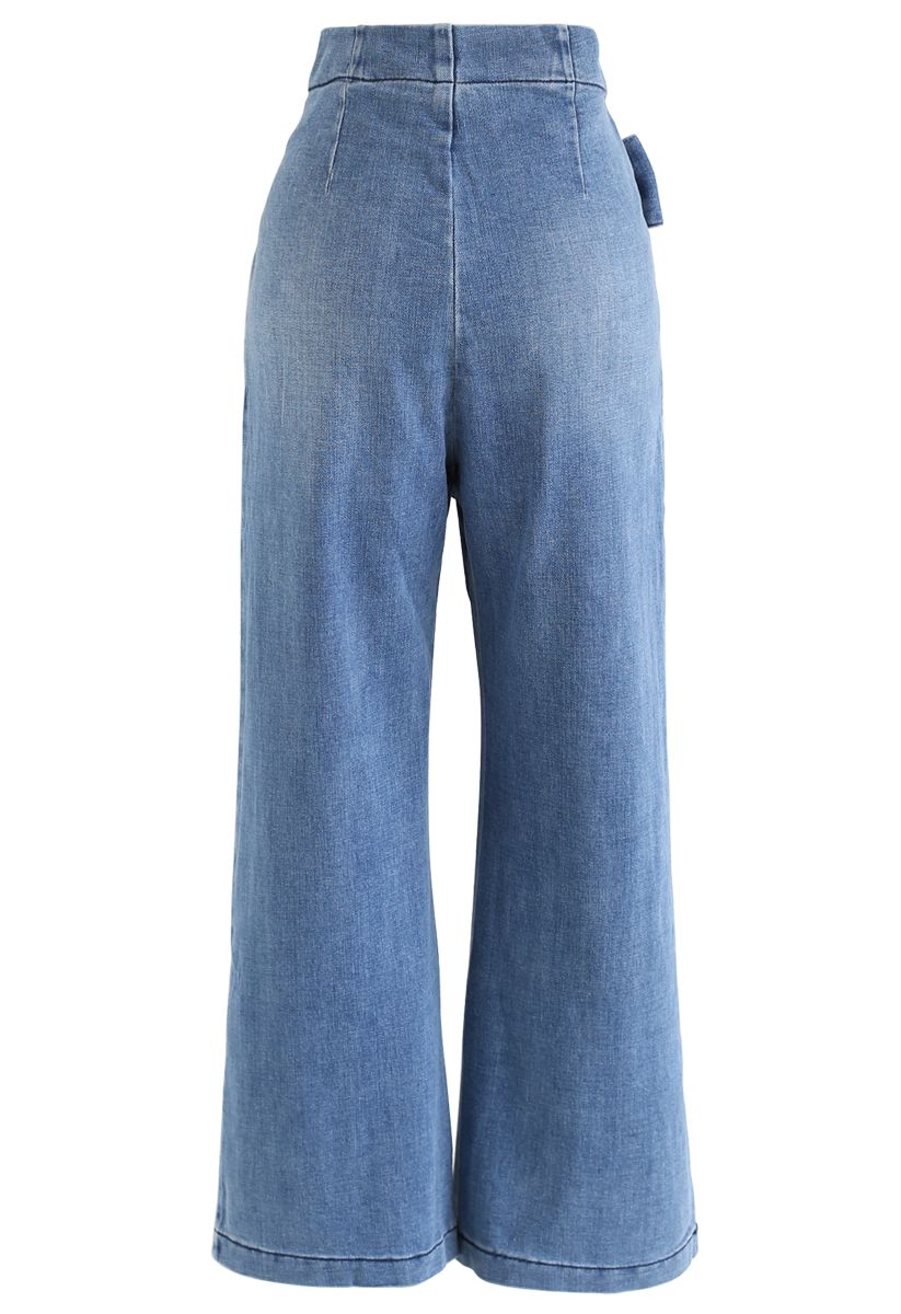 Bowknot High-Waisted Wide-Leg Jeans - Retro, Indie and Unique Fashion