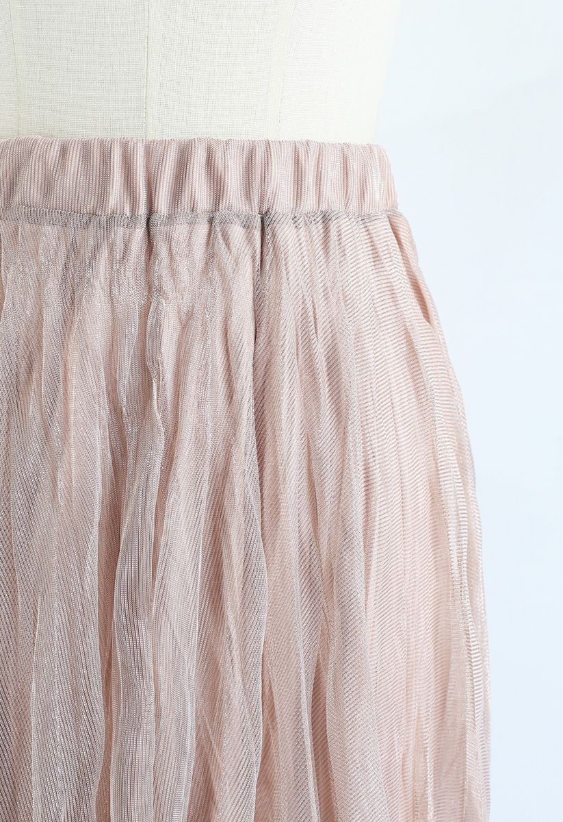 Semi-Sheer Shimmer Mesh Pleated Skirt in Dusty Pink - Retro, Indie and ...