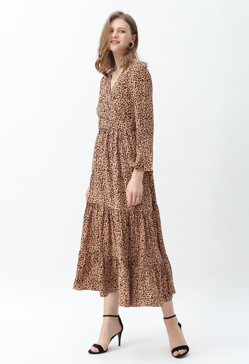 Flowy Leopard Print V-Neck Maxi Dress in Caramel - Retro, Indie and ...