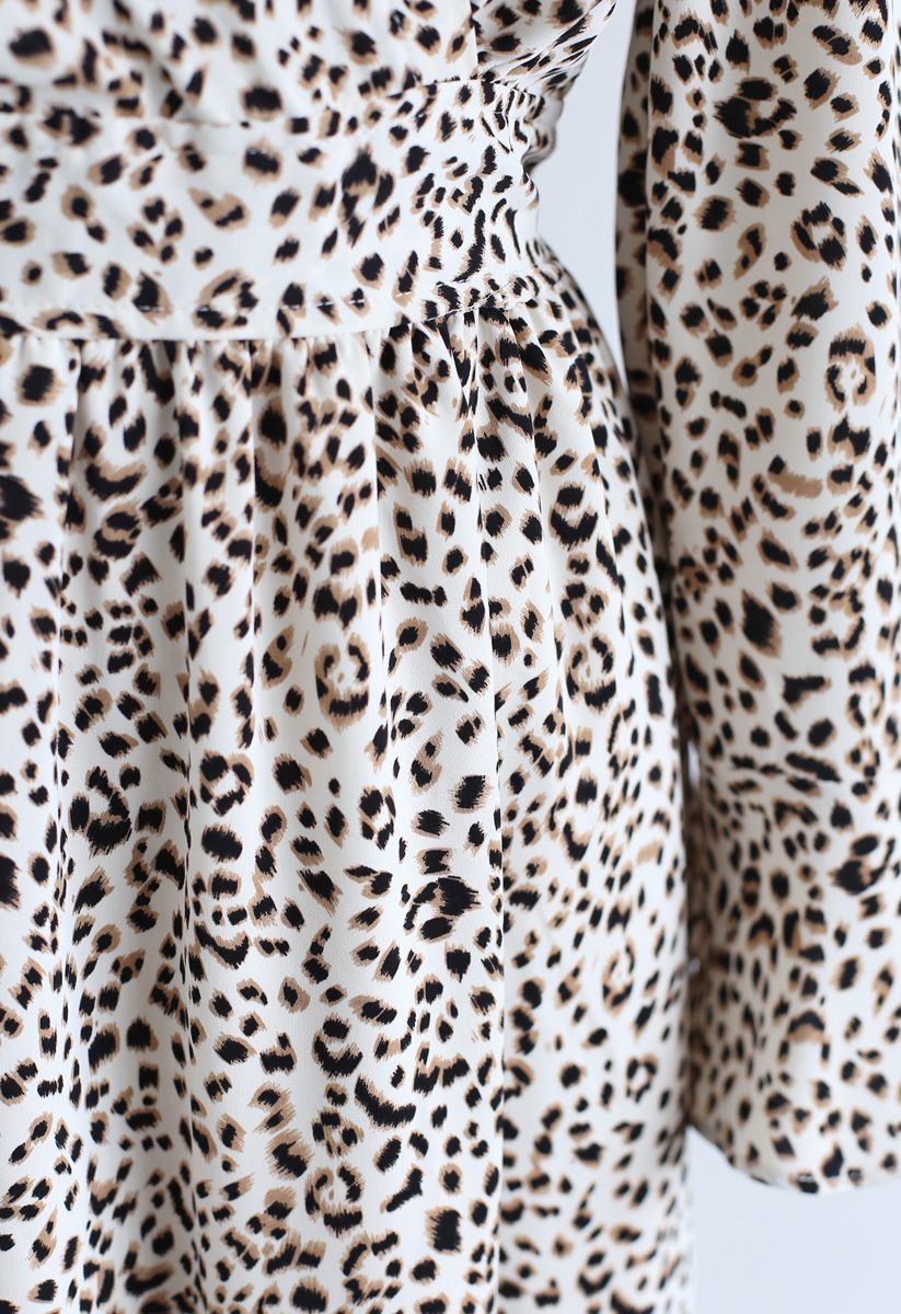 Flowy Leopard Print V-Neck Maxi Dress in Ivory