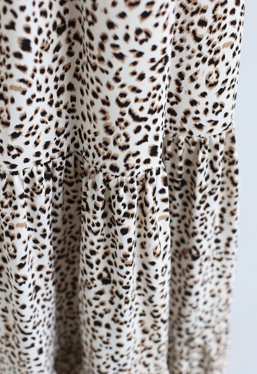 Flowy Leopard Print V-Neck Maxi Dress in Ivory