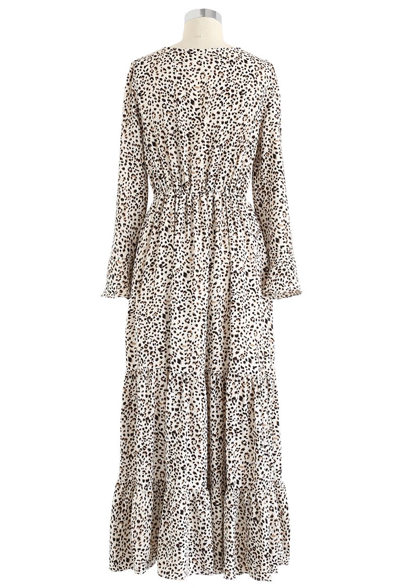 Flowy Leopard Print V-Neck Maxi Dress in Ivory - Retro, Indie and ...